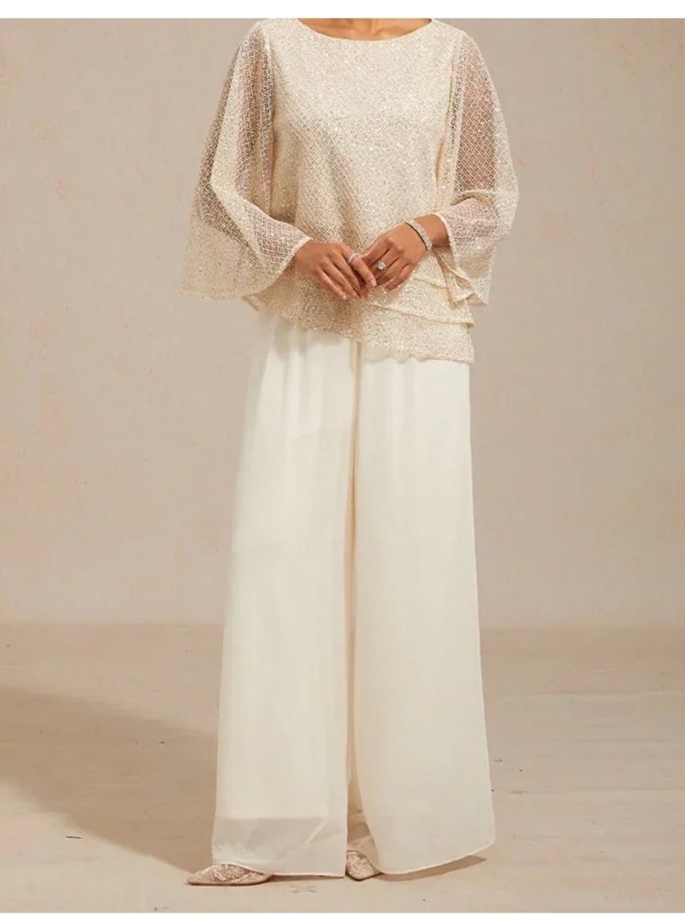Wide-Leg Palazzo Pants in Cream